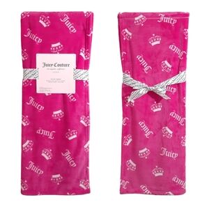 New! Juicy Couture Pink Crown Hearts Plush Throw, Juicy Couture Pink Blanket